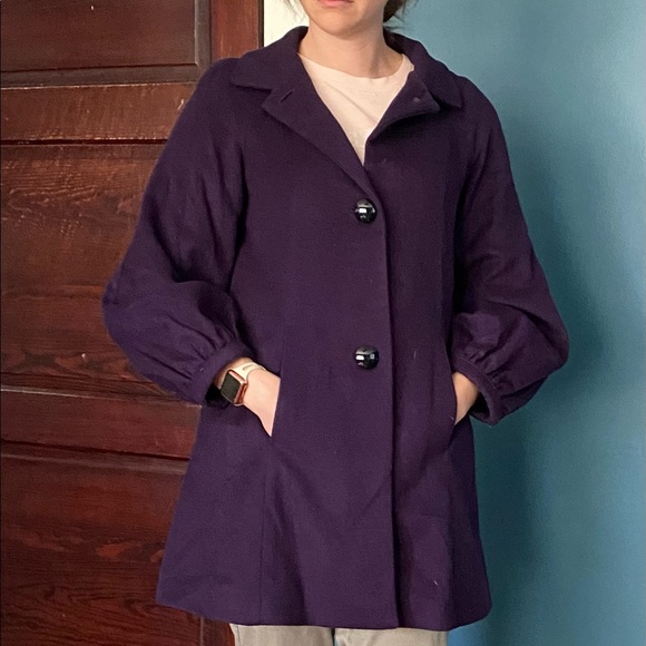 Banana Republic Jackets & Blazers - Banana Republic purple wool coat puff sleeves pockets large buttons.
